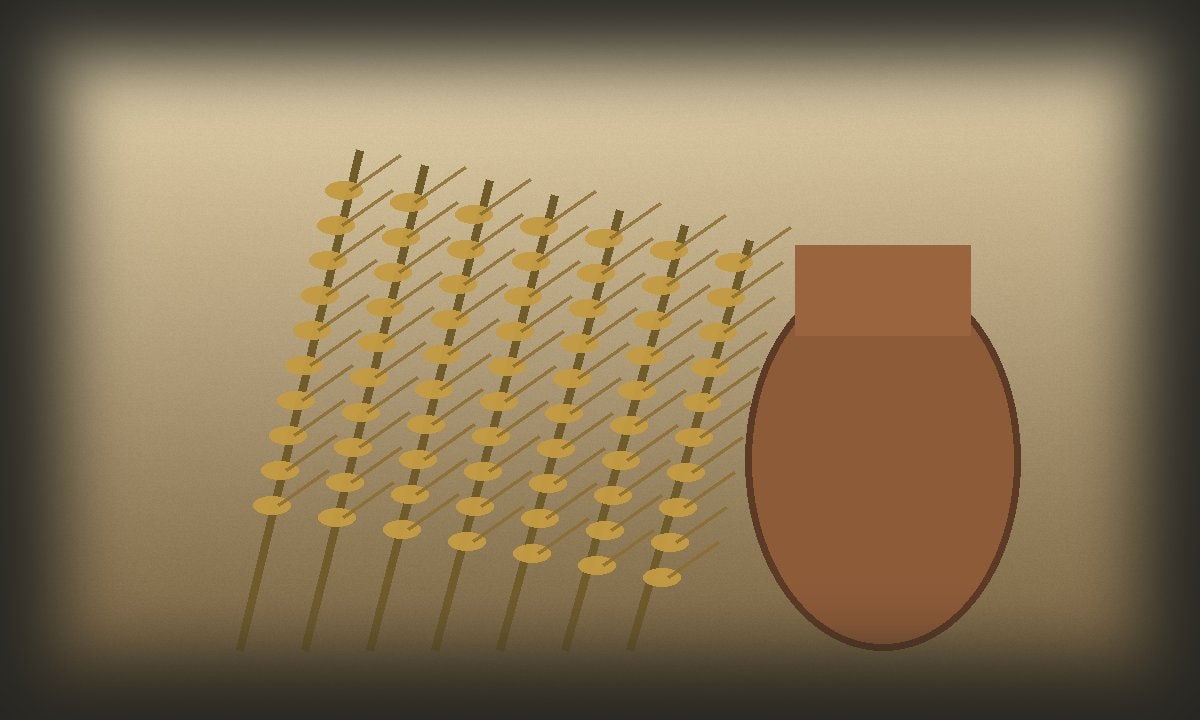 Ears of barley leaning beside a plain unmarked clay vessel